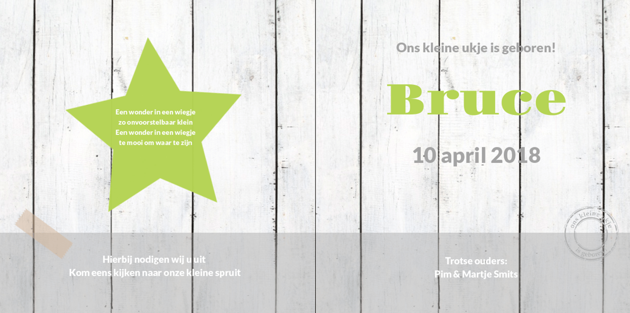 Gevouwen kaart "Foto & Hout met groen ster" Gevouwen kaart "Foto & Hout met groen ster"