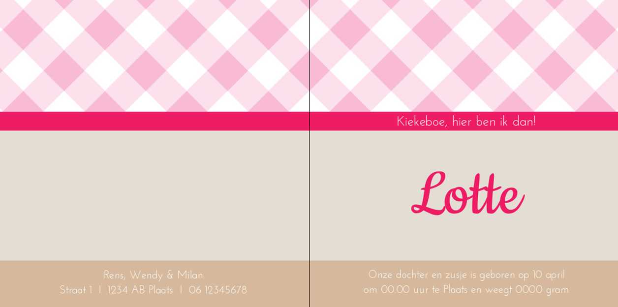 Gevouwen kaart "Foto & Roze ruitjes" Gevouwen kaart "Foto & Roze ruitjes"
