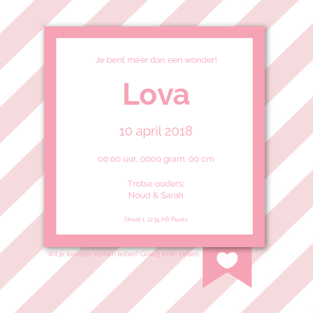 Kaartje "Foto & Roze strepen" Kaartje "Foto & Roze strepen"