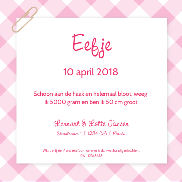 Kaartje "Foto & Kleerhangertje roze" Kaartje "Foto & Kleerhangertje roze"