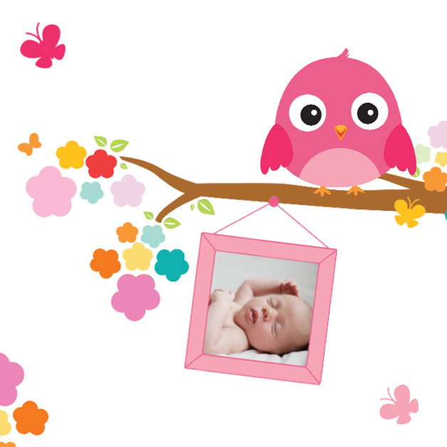 Kaartje "Foto & Roze vogeltje op tak" Kaartje "Foto & Roze vogeltje op tak"