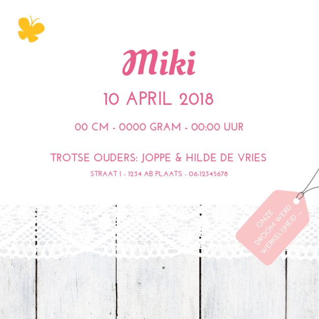 Kaartje "Foto & Hout met kant" Kaartje "Foto & Hout met kant"