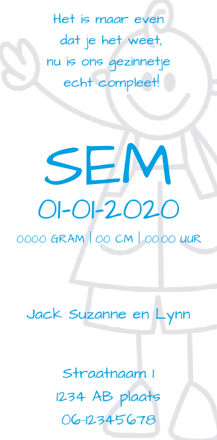 Kaartje "Getekend jongetje blauw" Kaartje "Getekend jongetje blauw"