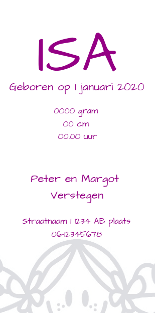 Kaartje "Getekend meisje paars" Kaartje "Getekend meisje paars"