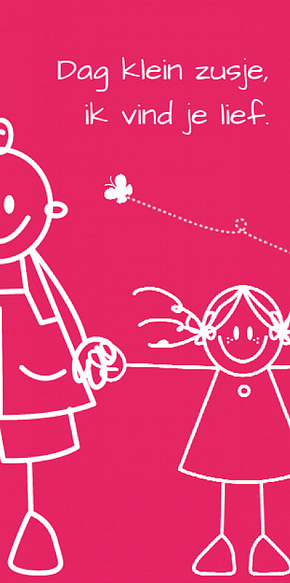Kaartje "Klein zusje roze"