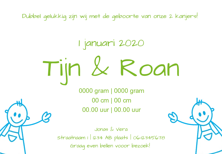 Kaart tweeling "Getekend broertjes" Kaart tweeling "Getekend broertjes"