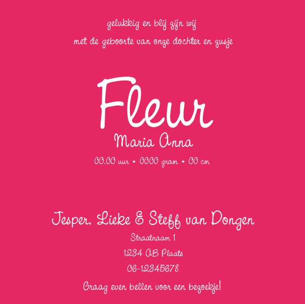 Kaartje "Getekend meisje roze" Kaartje "Getekend meisje roze"