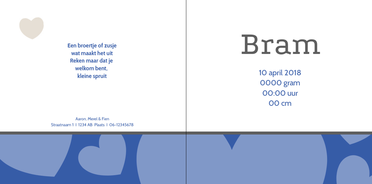 Gevouwen kaart "Blauw met hartjes" Gevouwen kaart "Blauw met hartjes"