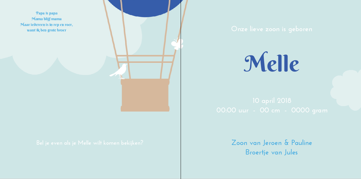 Gevouwen kaart "Blauwe luchtballon" Gevouwen kaart "Blauwe luchtballon"