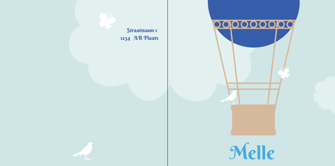 Gevouwen kaart "Blauwe luchtballon" Gevouwen kaart "Blauwe luchtballon"