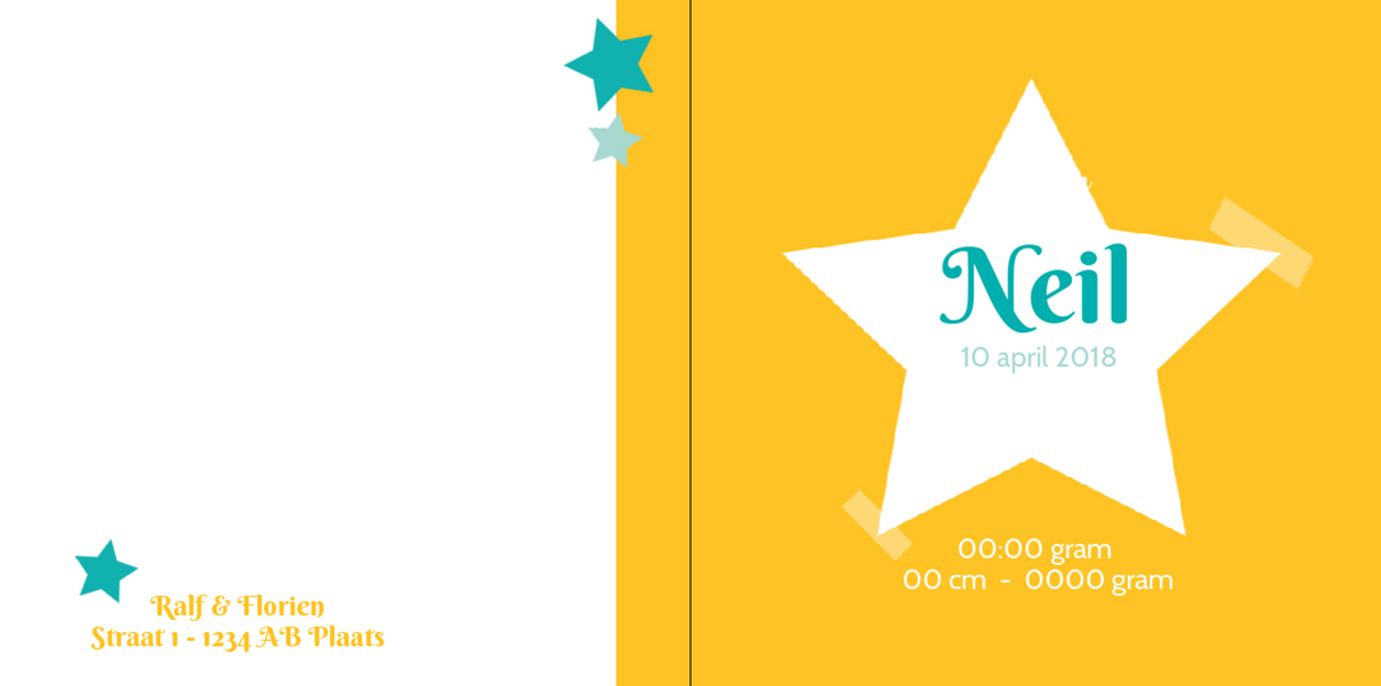 Gevouwen kaart "Gele ster & Ruitjes" Gevouwen kaart "Gele ster & Ruitjes"