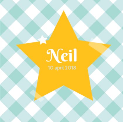 Gevouwen kaart "Gele ster & Ruitjes"