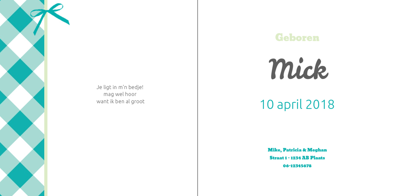 Gevouwen kaart "Gouden lijst & Blauwe ruitjes" Gevouwen kaart "Gouden lijst & Blauwe ruitjes"