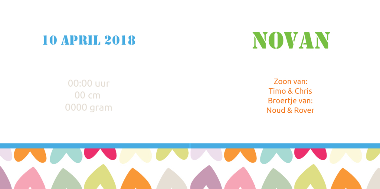 Gevouwen kaart "Gekleurde hartjes" Gevouwen kaart "Gekleurde hartjes"