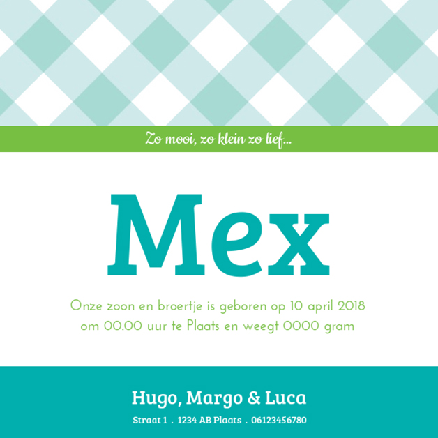 Kaartje "Blauwe ruitjes" Kaartje "Blauwe ruitjes"