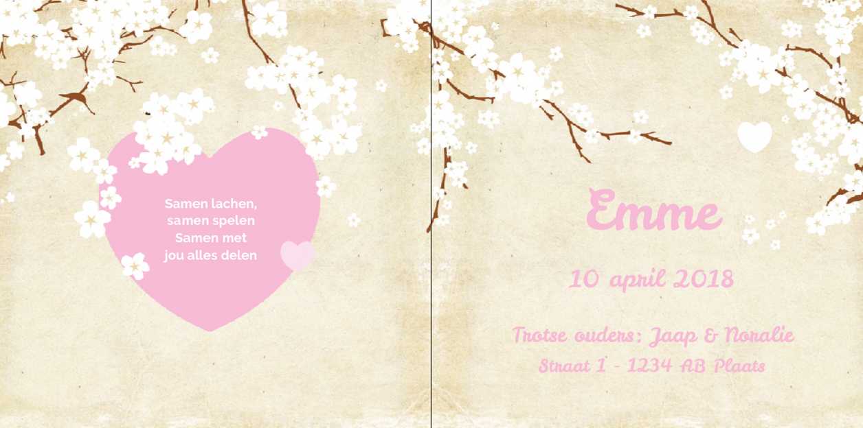 Gevouwen kaart "Bloesem & Hart" Gevouwen kaart "Bloesem & Hart"