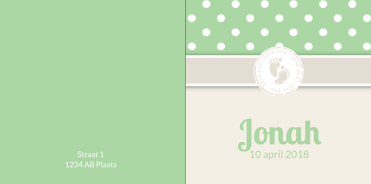 Gevouwen kaart "Groen & Stempel voetjes" Gevouwen kaart "Groen & Stempel voetjes"