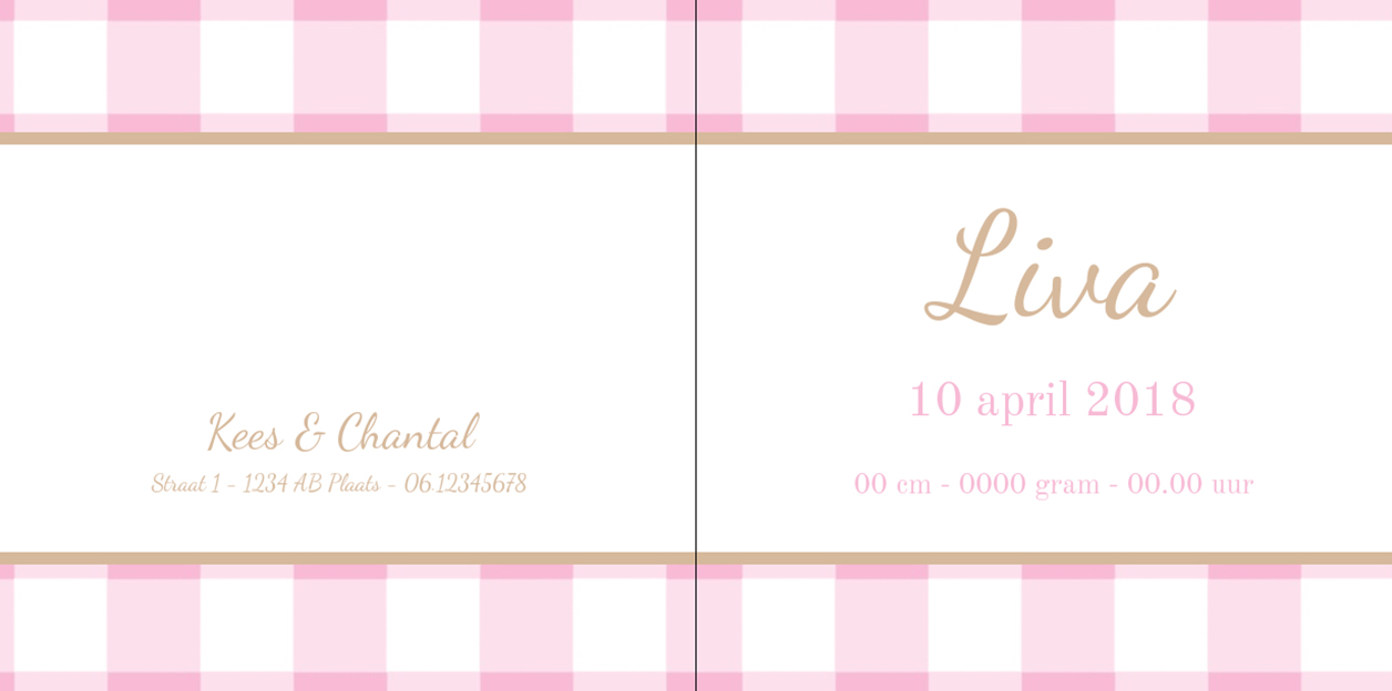 Gevouwen kaart "Roze ruitjes" Gevouwen kaart "Roze ruitjes"