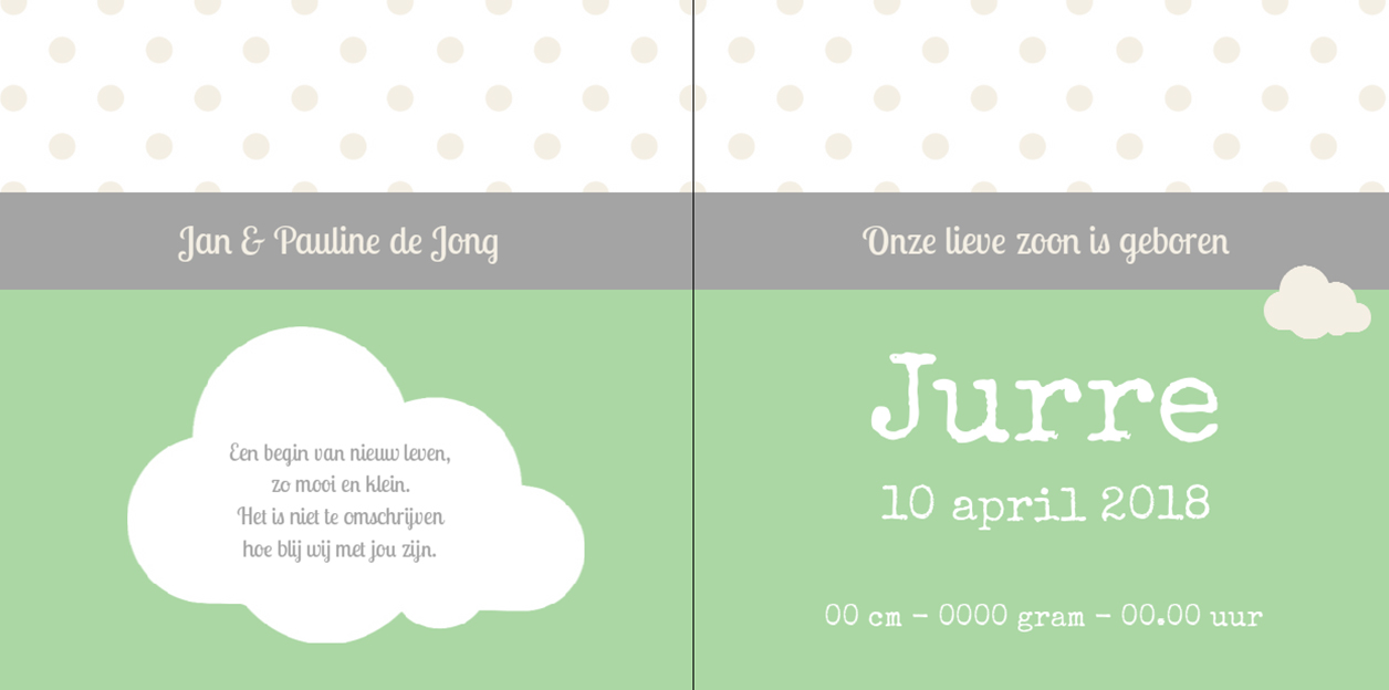 Gevouwen kaart " Wolkjes groen" Gevouwen kaart " Wolkjes groen"