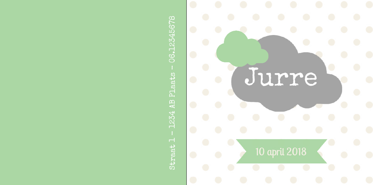 Gevouwen kaart " Wolkjes groen" Gevouwen kaart " Wolkjes groen"