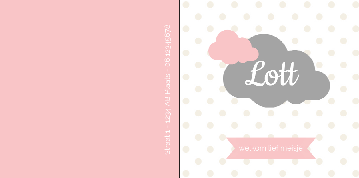 Gevouwen kaart "Wolkjes roze" Gevouwen kaart "Wolkjes roze"