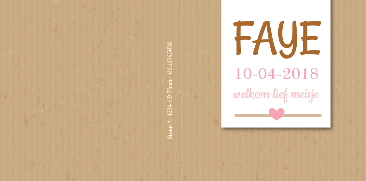 Gevouwen kaart "Kraft & Roze hartje" Gevouwen kaart "Kraft & Roze hartje"