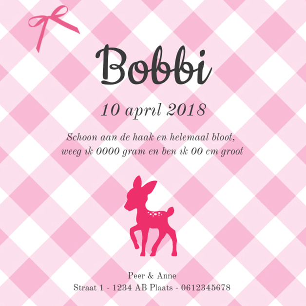 Kaartje "Roze hertje & Ruitjes" Kaartje "Roze hertje & Ruitjes"