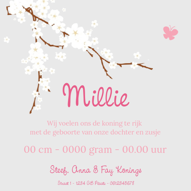 Kaartje "Bloesemtak met label" Kaartje "Bloesemtak met label"