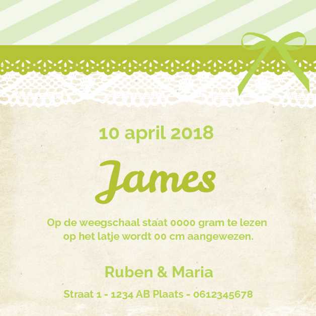 Kaartje "Groenes strepen en Kant " Kaartje "Groenes strepen en Kant "