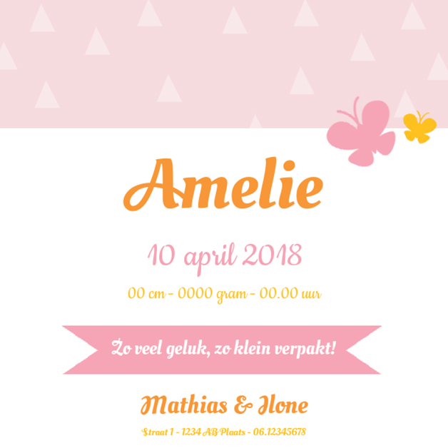 Kaartje "Driehoekje roze & Vlinders" Kaartje "Driehoekje roze & Vlinders"