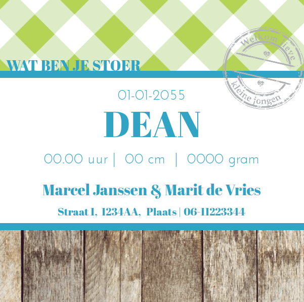 Magneetkaartje "Steigerhout & Groen ruitjes" Magneetkaartje "Steigerhout & Groen ruitjes"