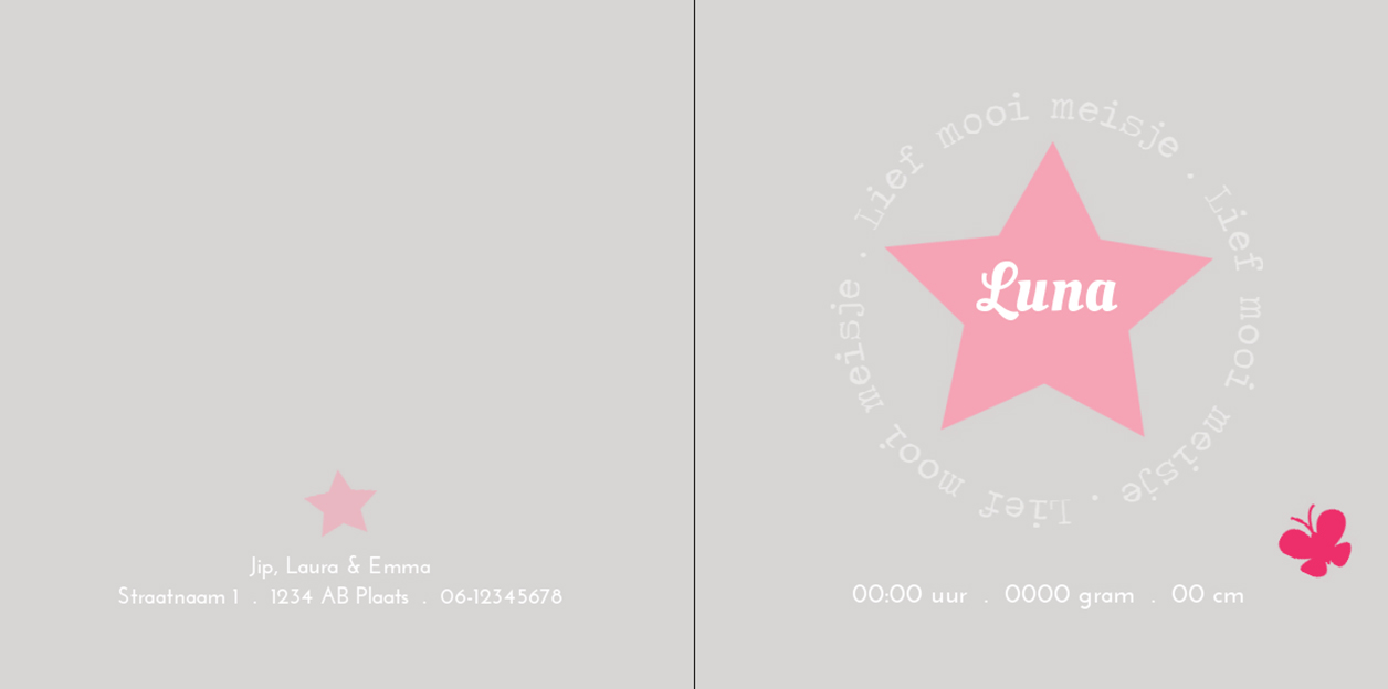 Gevouwen kaart "Roze ster" Gevouwen kaart "Roze ster"