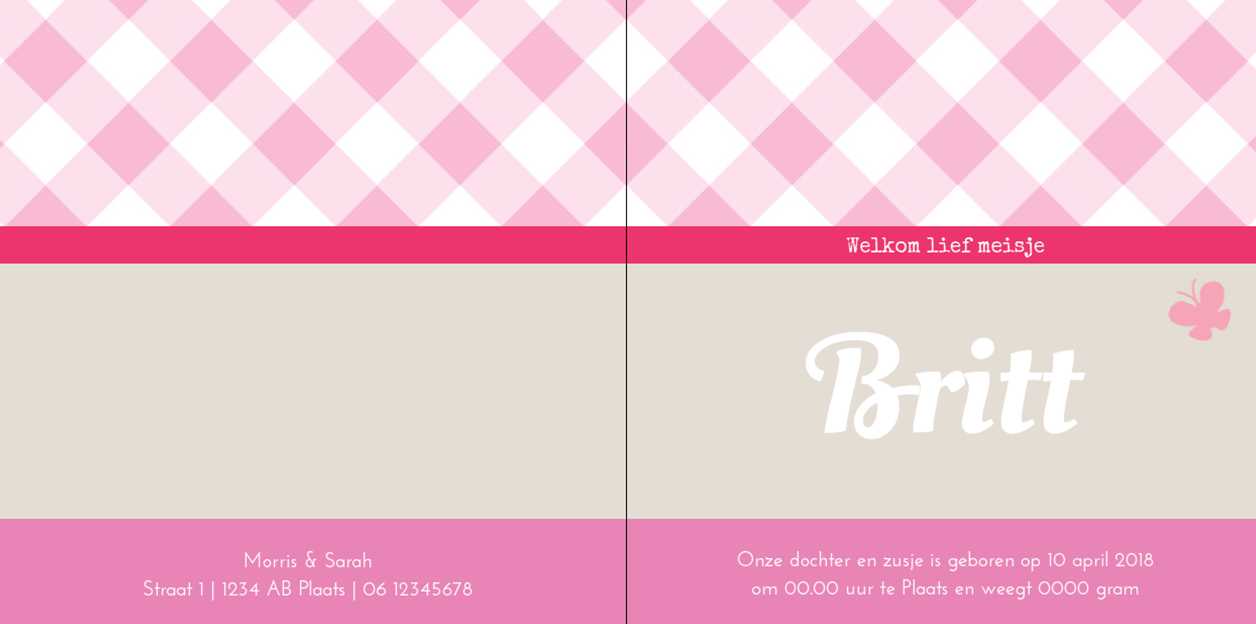 Gevouwen kaart "Roze geruit" Gevouwen kaart "Roze geruit"