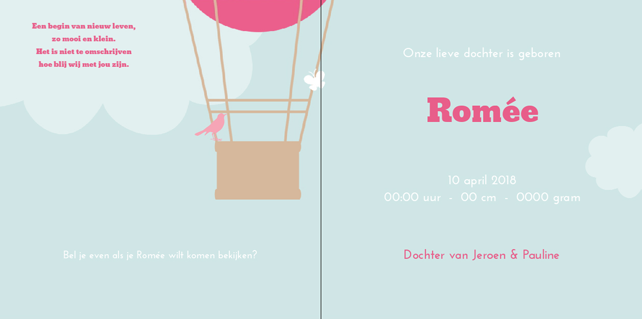 Gevouwen kaart "Roze luchtballon" Gevouwen kaart "Roze luchtballon"