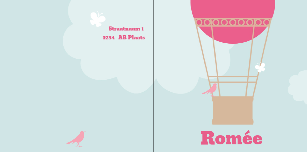 Gevouwen kaart "Roze luchtballon" Gevouwen kaart "Roze luchtballon"