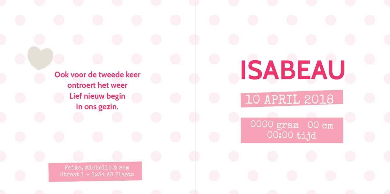 Gevouwen kaart "Roze stipjes" Gevouwen kaart "Roze stipjes"