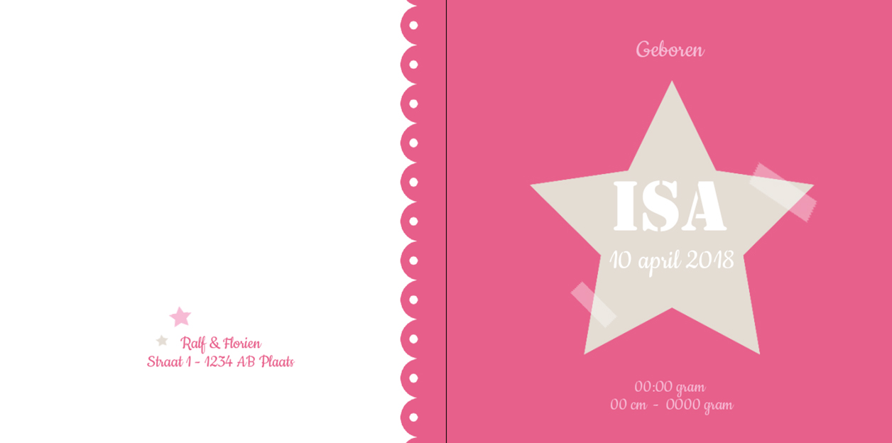 Gevouwen kaart "Roze ster" Gevouwen kaart "Roze ster"