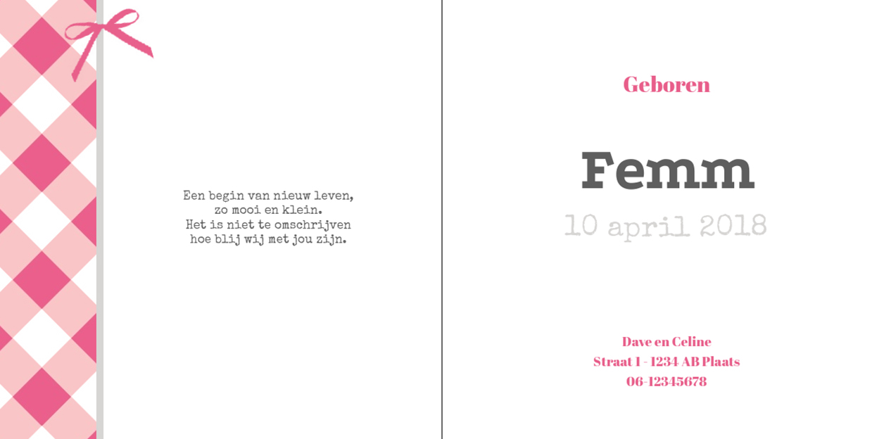 Gevouwen kaart "roze geruit & spiegel" Gevouwen kaart "roze geruit & spiegel"