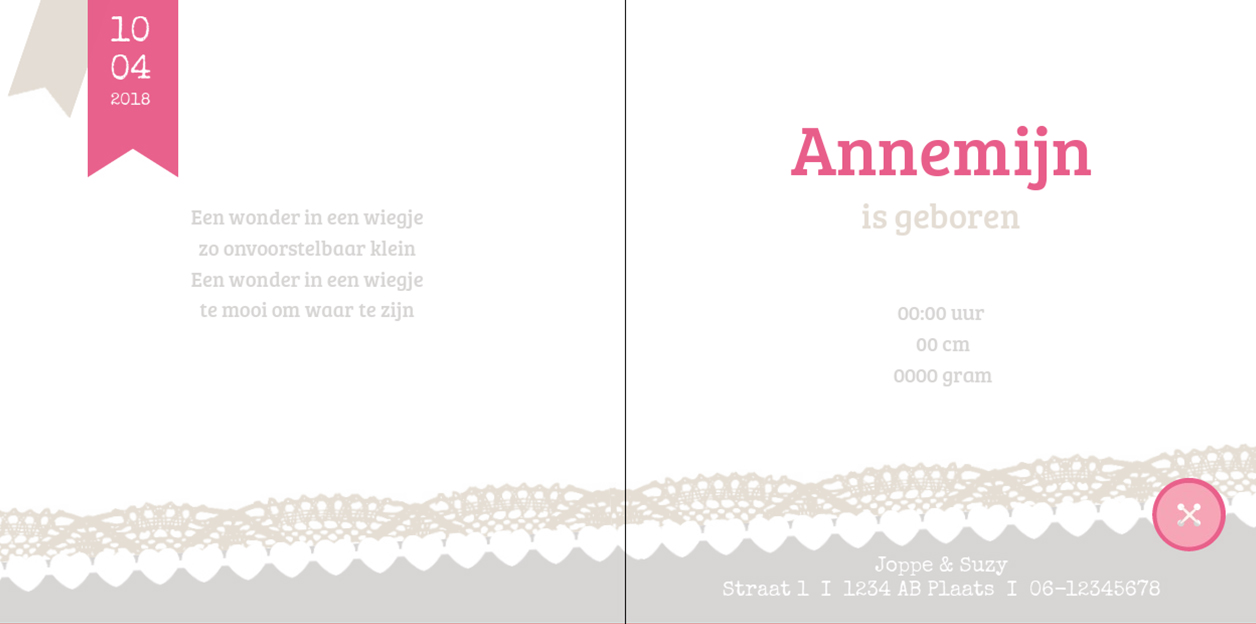 Gevouwen kaart "Roze ruitjes & kant" Gevouwen kaart "Roze ruitjes & kant"