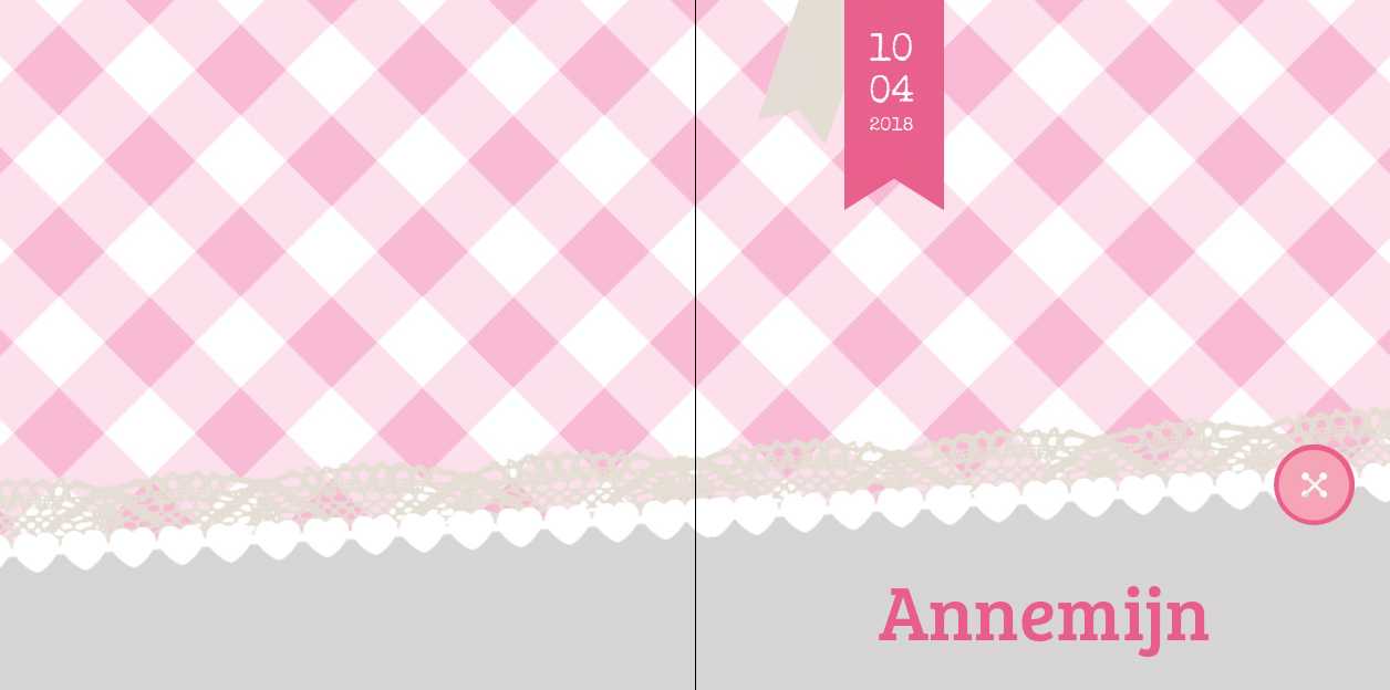 Gevouwen kaart "Roze ruitjes & kant" Gevouwen kaart "Roze ruitjes & kant"