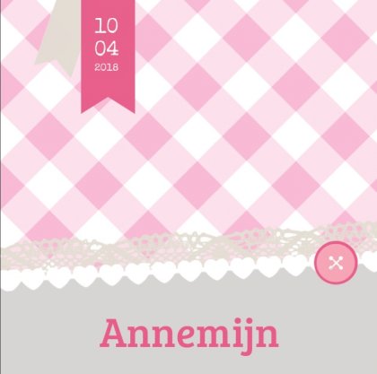 Gevouwen kaart "Roze ruitjes & kant" Gevouwen kaart "Roze ruitjes & kant"