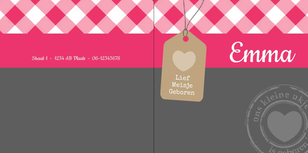 Gevouwen kaart "Label & Roze" Gevouwen kaart "Label & Roze"