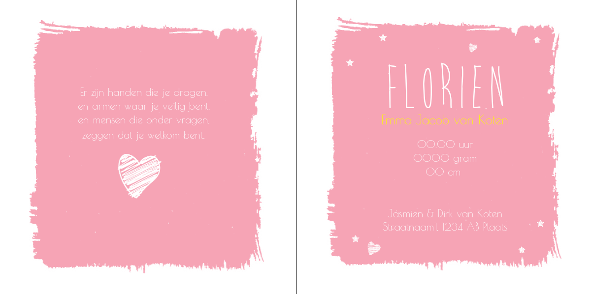 Gevouwen kaart "Roze & Sterretjes" Gevouwen kaart "Roze & Sterretjes"