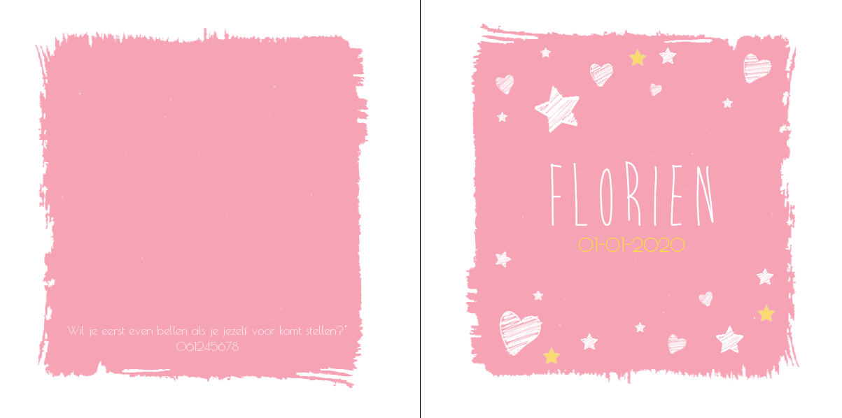 Gevouwen kaart "Roze & Sterretjes" Gevouwen kaart "Roze & Sterretjes"