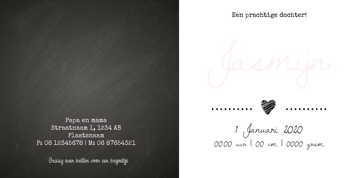 Gevouwen kaart "Krijtbord hart" Gevouwen kaart "Krijtbord hart"