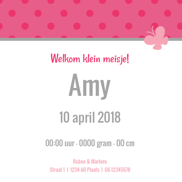 Kaartje "Roze stipje" Kaartje "Roze stipje"