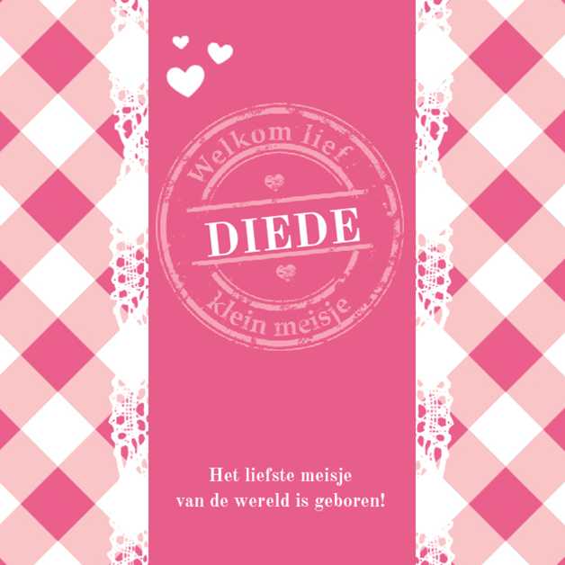Kaartje "Roze ruitjes & Kant" Kaartje "Roze ruitjes & Kant"