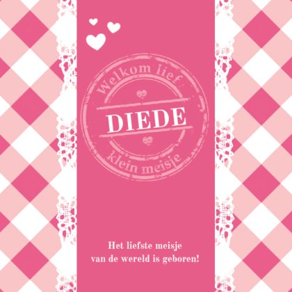 Kaartje "Roze ruitjes & Kant" Kaartje "Roze ruitjes & Kant"