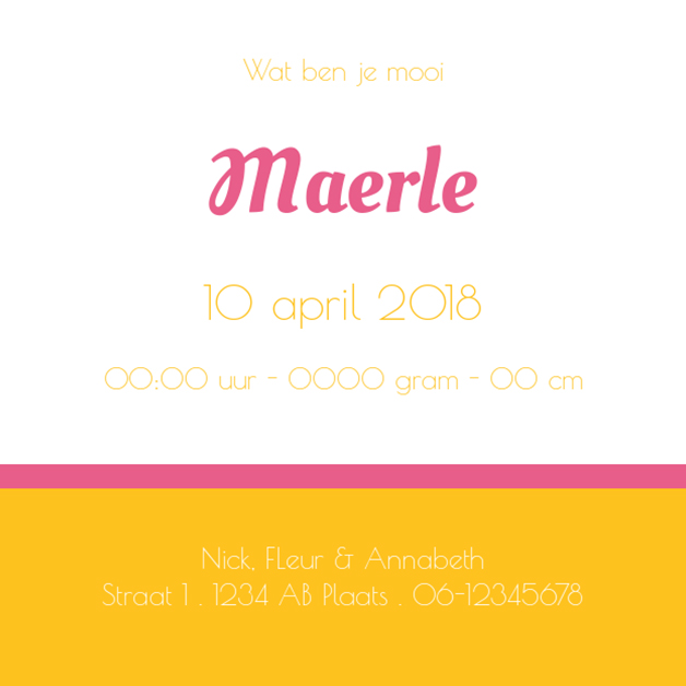 Kaartje "Blije baby & Geel" Kaartje "Blije baby & Geel"