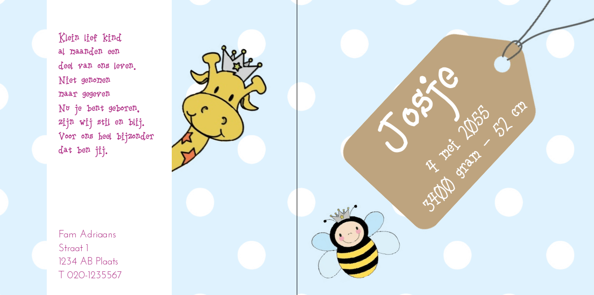 Gevouwen kaart "Prinsenkind & Koe met tulpen" Gevouwen kaart "Prinsenkind & Koe met tulpen"